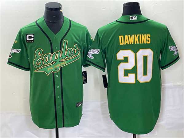 Mens Philadelphia Eagles #20 Brian Dawkins Green Gold With C Patch Cool Base Baseball Stitched Jersey->philadelphia eagles->NFL Jersey